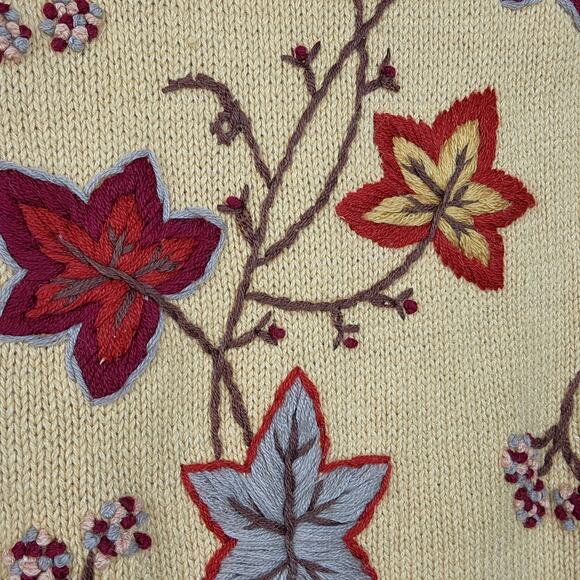 Vintage Leaf Cardigan Sweater Embroidered Cotton XL - Picture 8 of 11